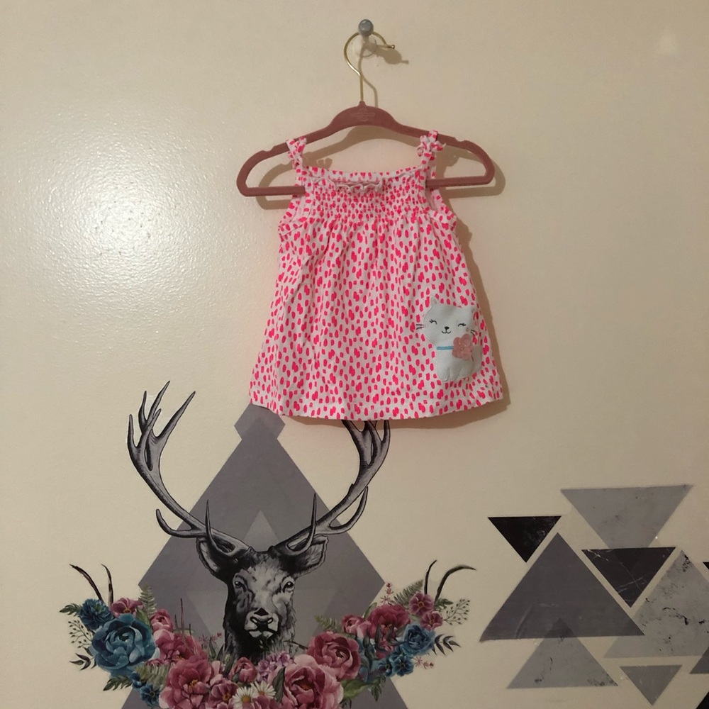 Carters | Pink and White dress w/ Cat